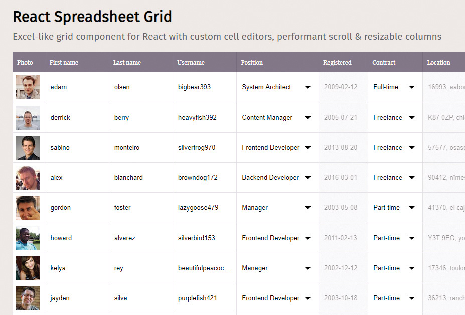 React Spreadsheet Grid