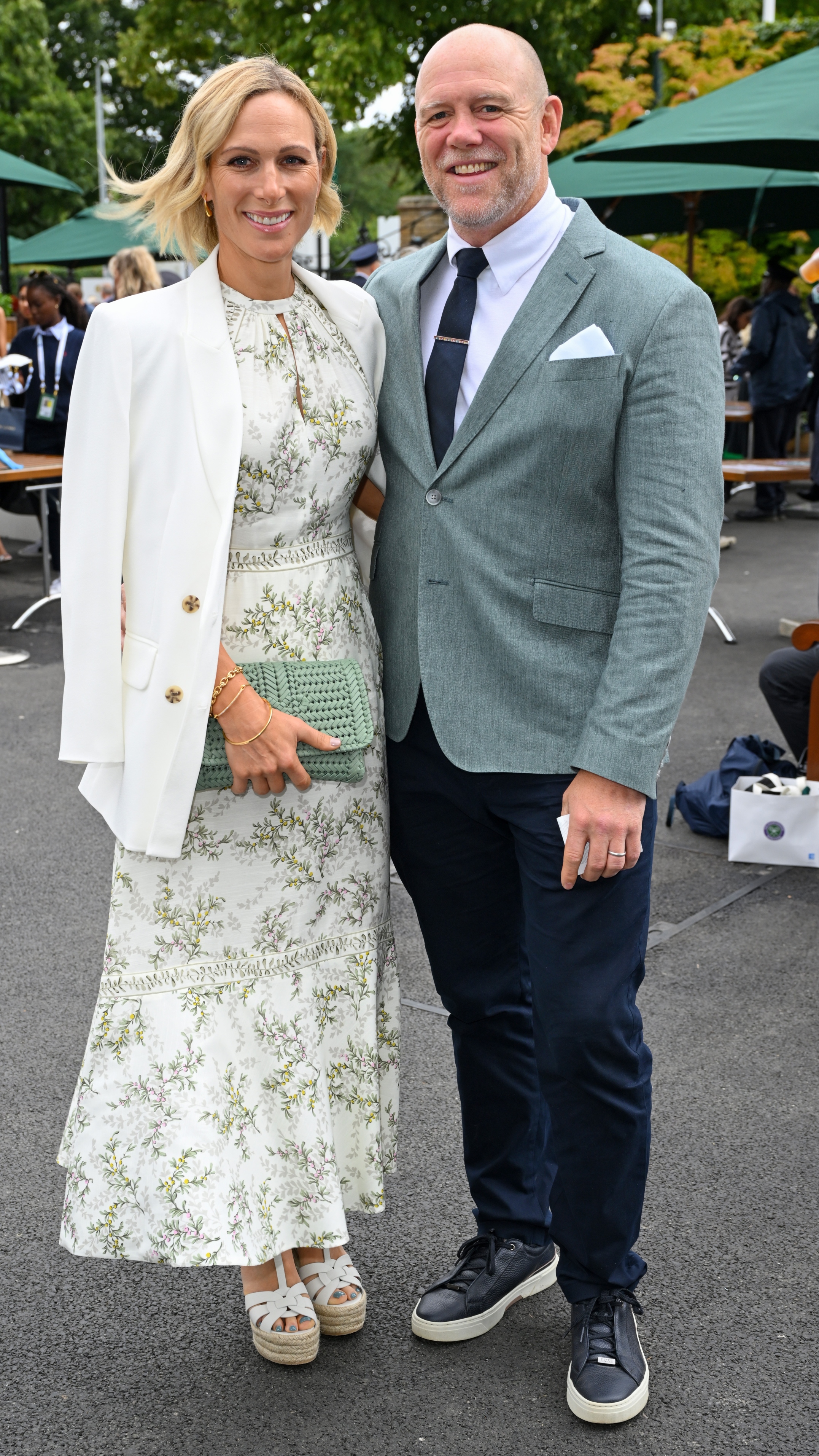 Zara Tindall and Mike Tindall attend day ten of the Wimbledon Tennis Championships at the All England Lawn Tennis and Croquet Club on July 10, 2024