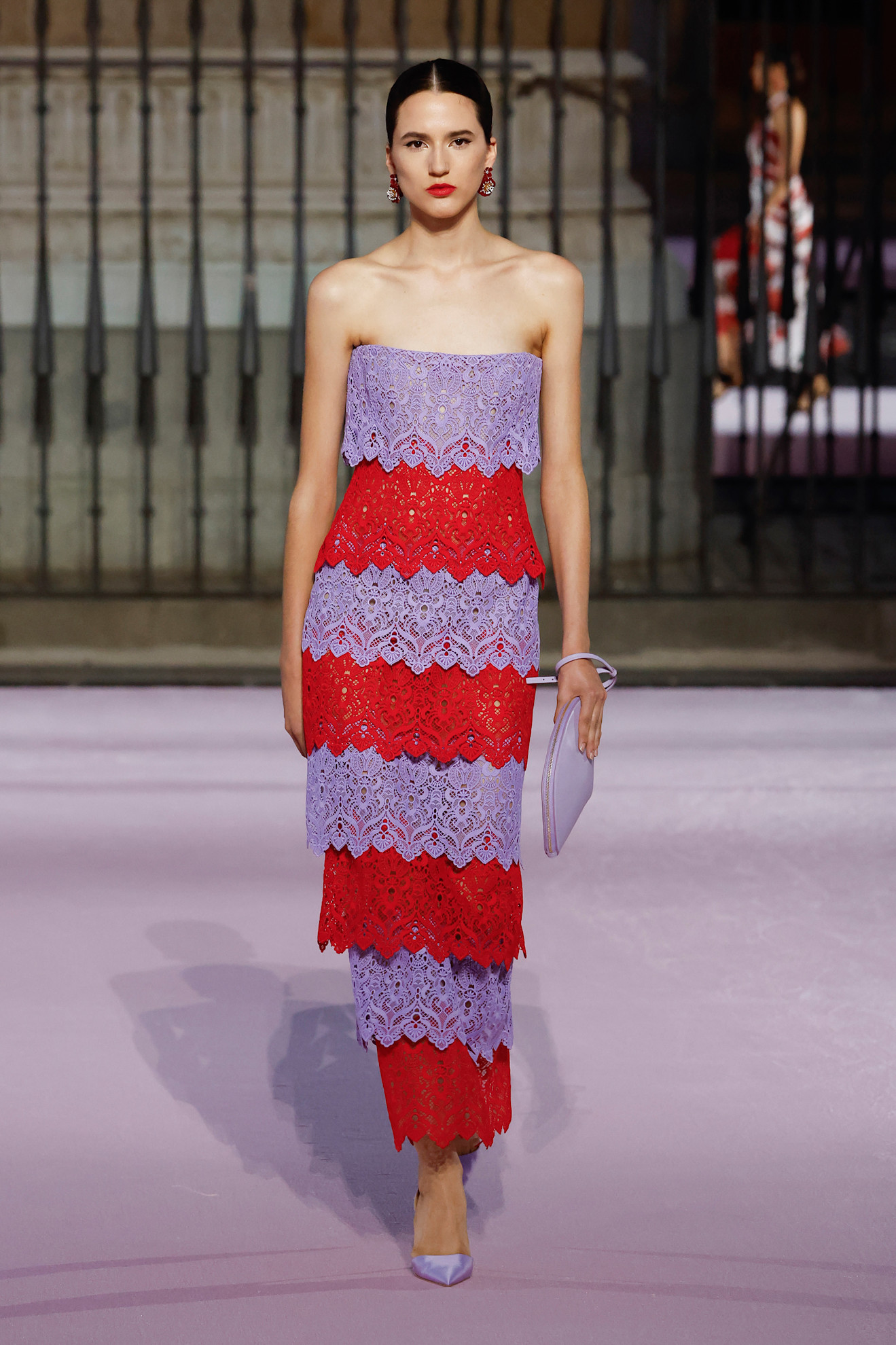 red and purple color combination on the Carolina Herrera Spring 2026 runway