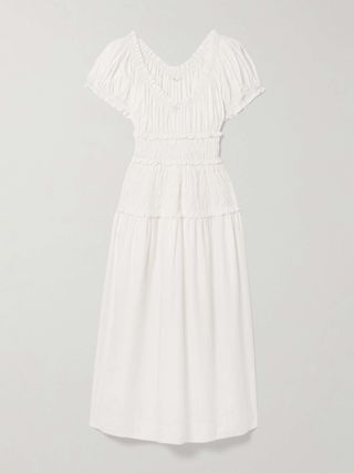 Leanne Shirred Organic Cotton-Voile Midi Dress