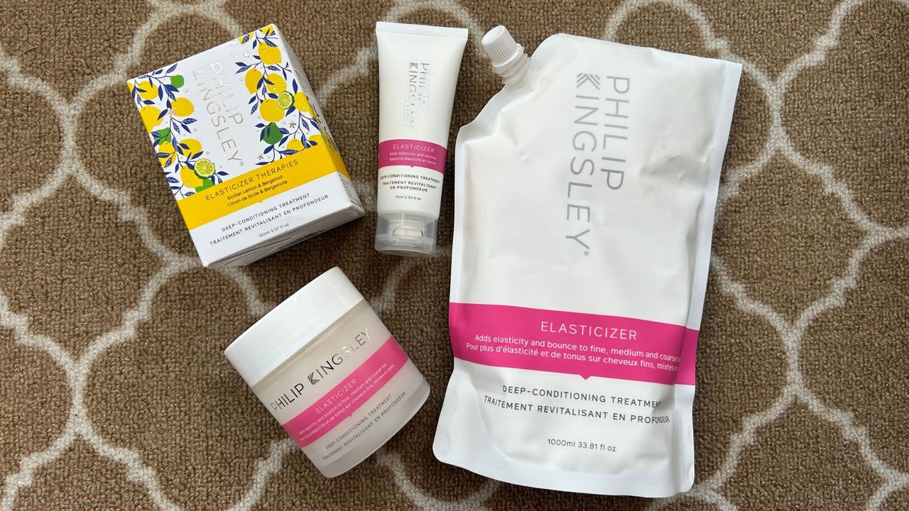 Flatlay of all Philip Kingsley Elasticizer treatment sizes