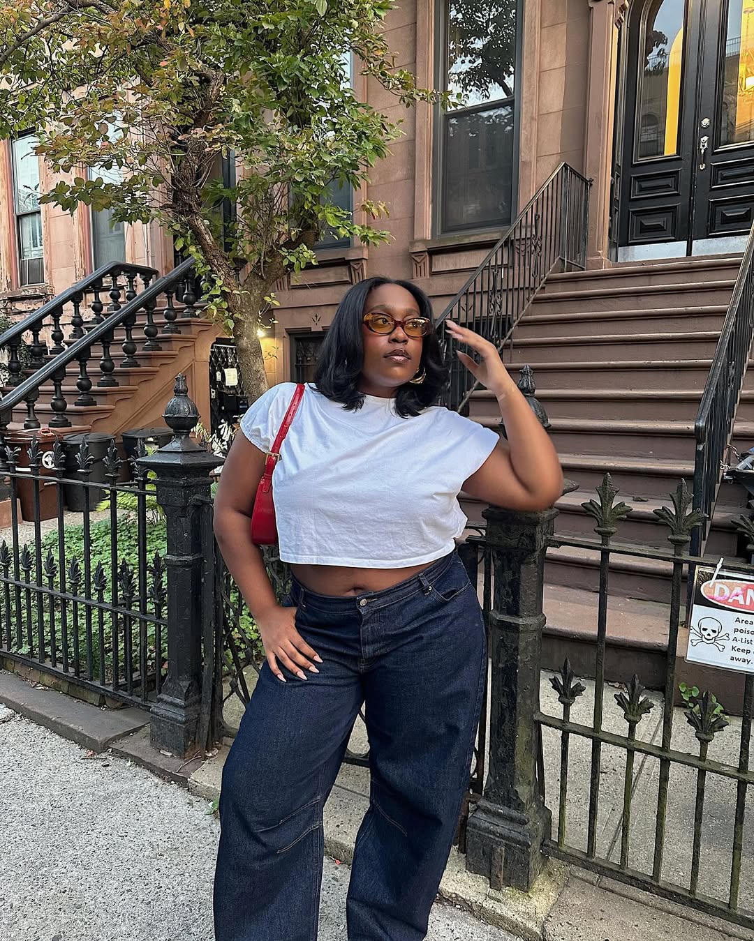 woman wearing chic fall 2025 denim trends
