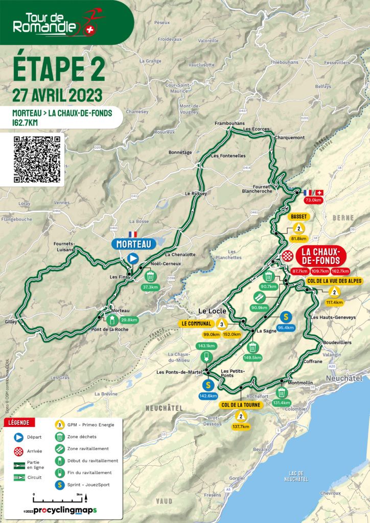 Stage 2 route map for 2023 Tour de Romandie