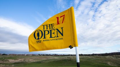 The flag on Royal Liverpool's 17th hole during the 2023 Open
