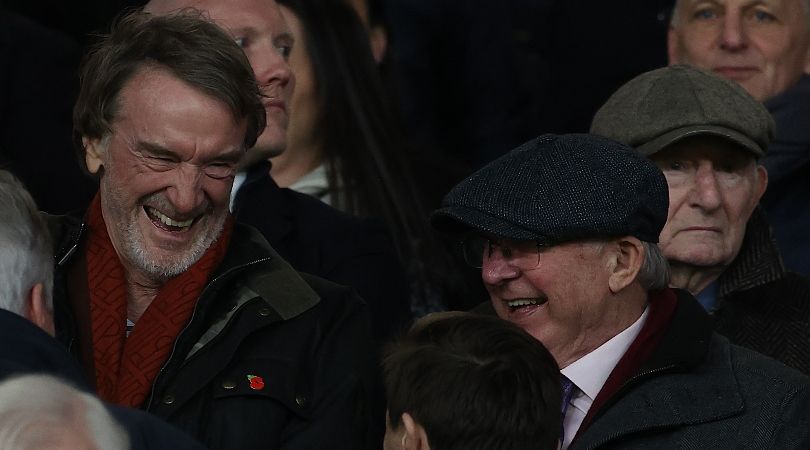 Sir Jim Ratcliffe shares a joke with Sir Alex Ferguson ahead of Manchester United&#039;s Premier League match against Tottenham at Old Trafford in January 2024.