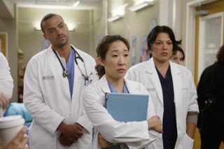 Jackson Avery, Sandra Oh and Sara Ramirez as Jackson Avery, Cristina Yang and Callie Torres in Grey's Anatomy