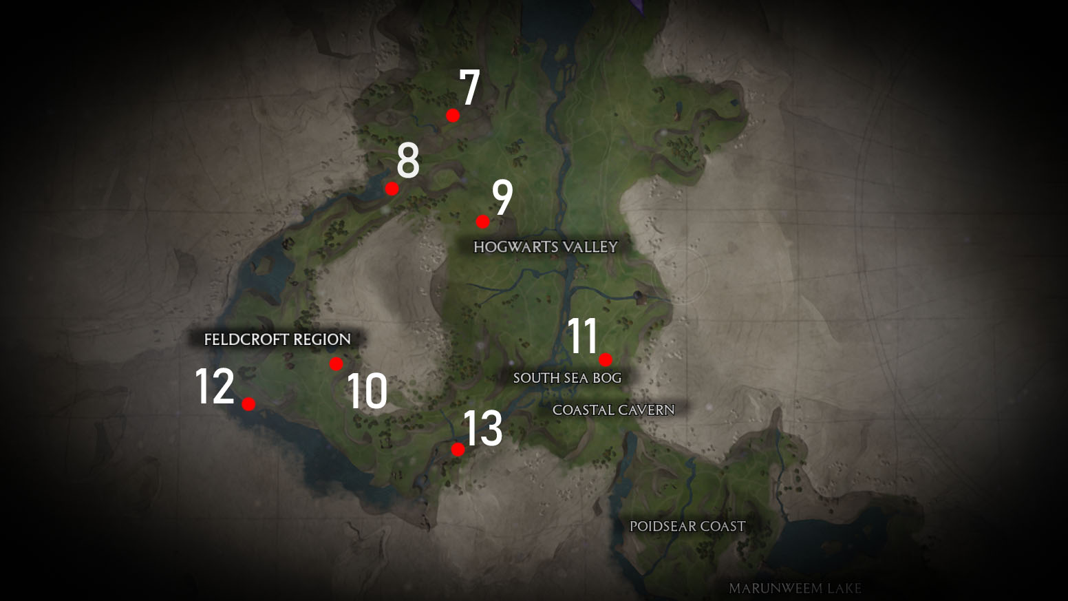Mapa de la plataforma de aterrizaje de Hogwarts Legacy en el medio