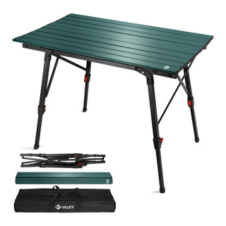 A forest green portable camping table