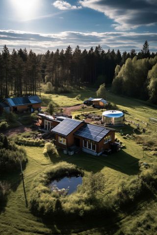 house in countryside with solar panels