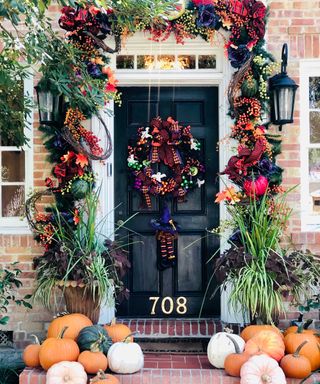 colorful halloween garland around door