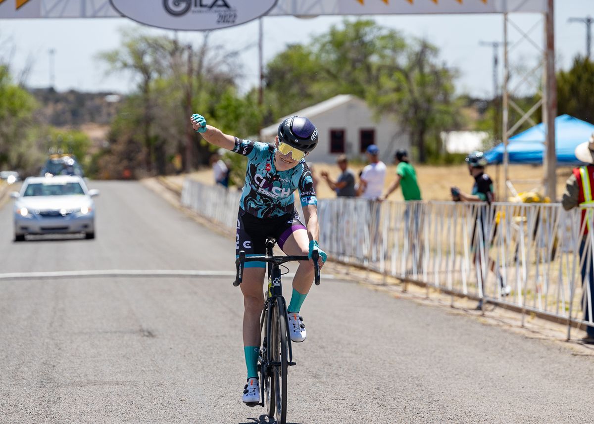 Lauren De Crescenzo's (Cinch Rise) celebrates at the finish.