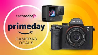Sony A7 II and GoPro camera next to a TechRadar Prime Day logo