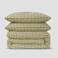 Piglet in Bed Botanical Green Gingham Linen Blend Duvet Set Piglet in Bed Botanical Green Gingham Linen Blend Duvet Set