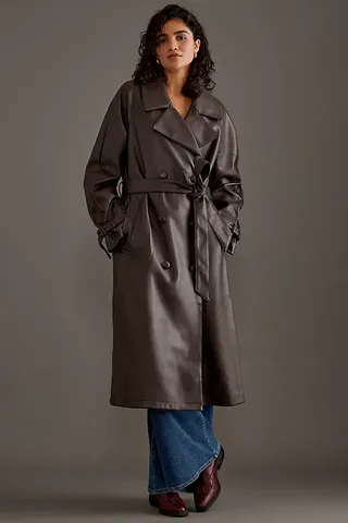 Good American Uniform Faux-Leather Trench Coat