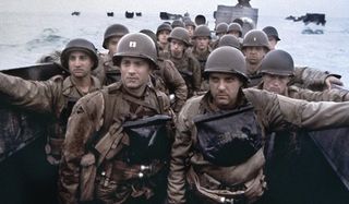 Tom Hanks and Tom Sizemore prepare to storm the beaches of Normandy in Saving Private Ryan