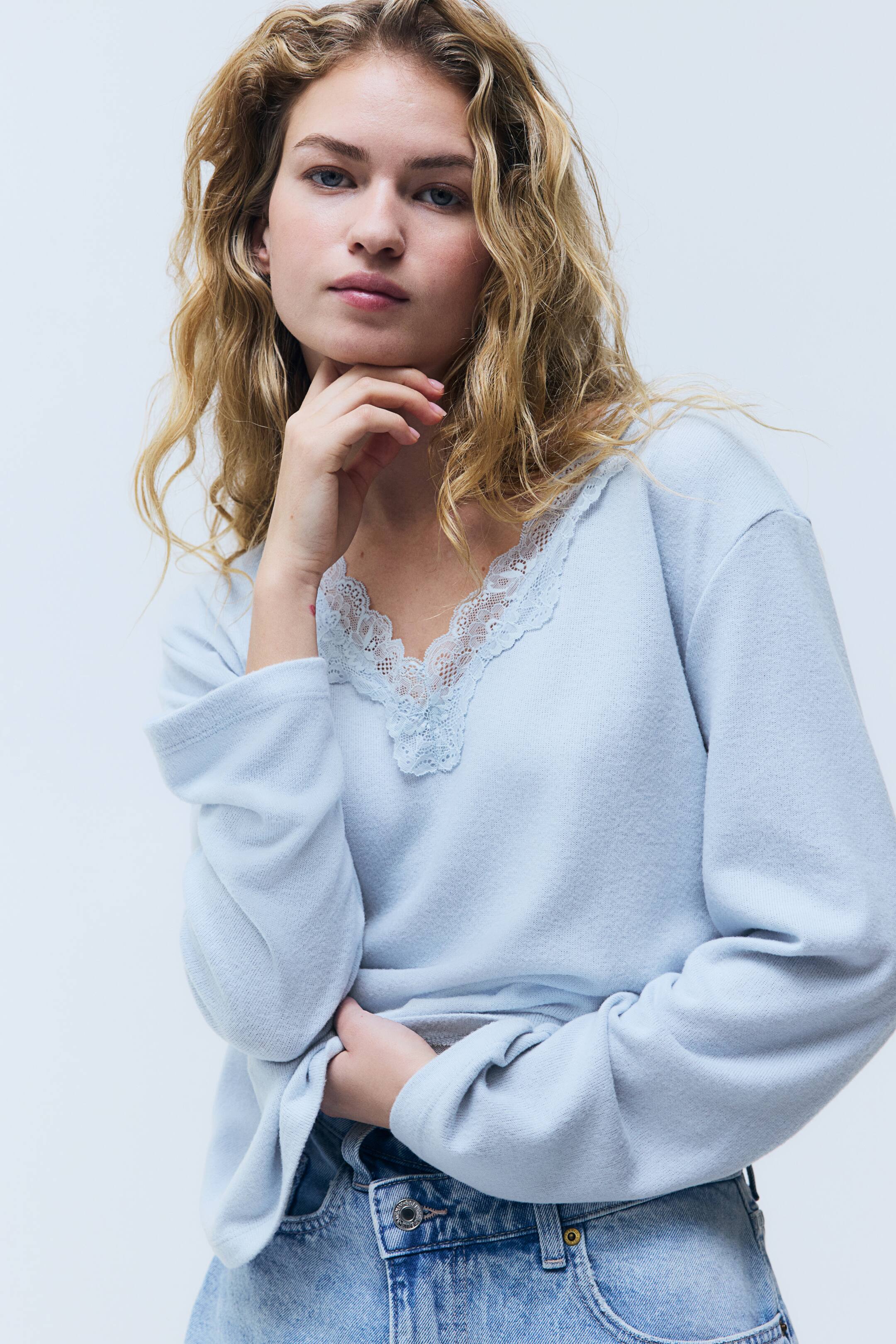 H&amp;amp;M, Lace-Trimmed Knit Top