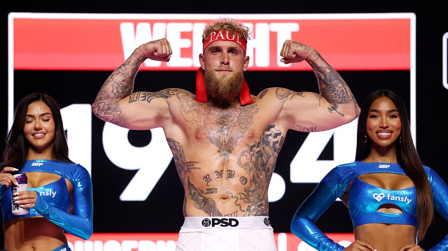 ANAHEIM, CALIFORNIA - JUNE 27: Jake Paul weighs in ahead of his fight against Julio Cesar Chavez Jr at Honda Center on June 27, 2025 in Anaheim, California. (Photo by Cris Esqueda/Golden Boy/Getty Images)
