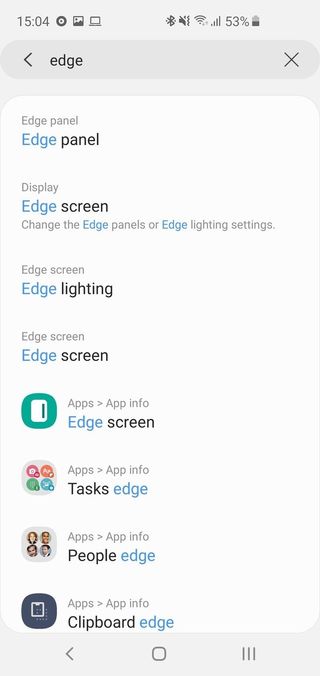 Galaxy S10e apps edge settings