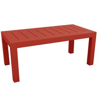 A red rectangular dining table