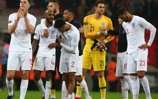 L-R England's Michael Keane, England's Fabian Delph, England's Trent Alexander-Amnold, England's Alex McCarthy and England's Ruben Loftus-Cheek After the friendly soccer match between England and USA at the Wembley Stadium in London, England, on 15 November 2018. (Photo by Action Foto Sport/NurPhoto via Getty Images)