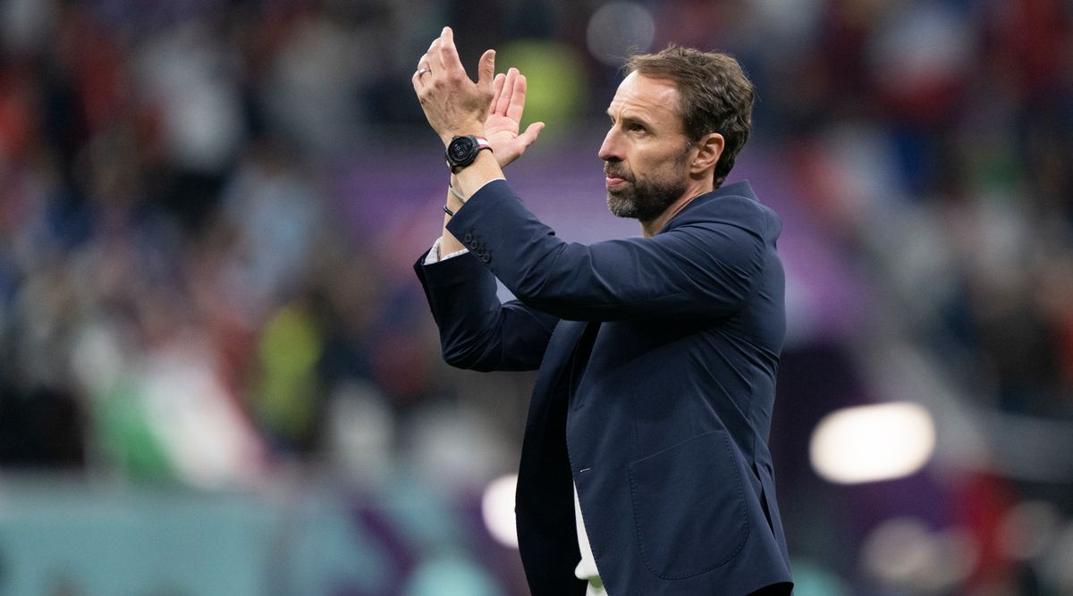 England manager Gareth Southgate applauds the fans after the FIFA World Cup 2022 quarter-final match between England and France on 10 December, 2022 at the Al Bayt Stadium in Al Khor, Qatar,