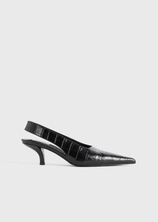 Classic Croco-Embossed Slingbacks Black