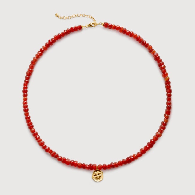Gold Vermeil Lucky Gemstone Beaded Necklace - Red Onyx