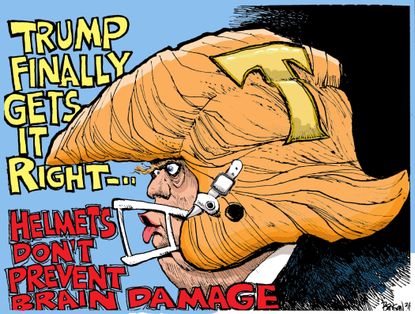 Political Cartoon U.S. Trump Right facts NFL football helmet brain damage