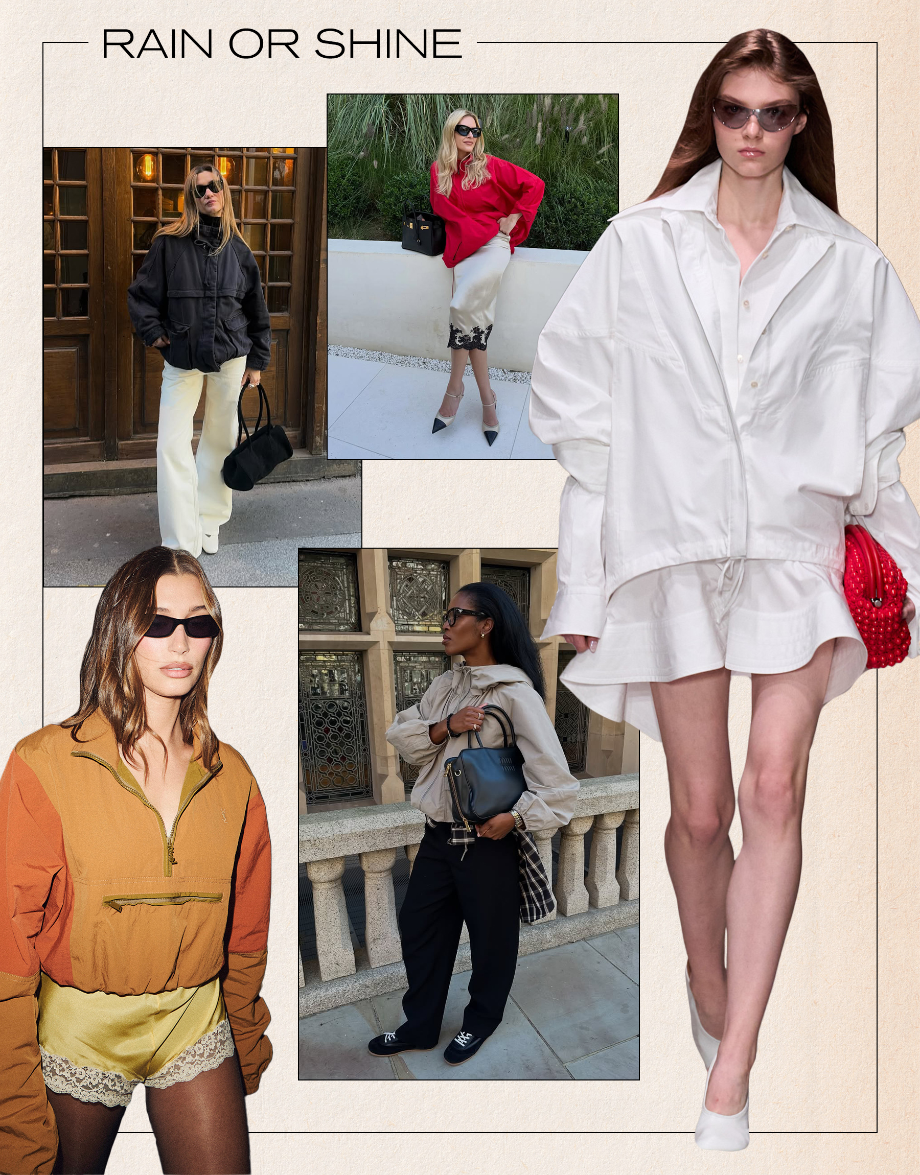 a collage of runway and influencer imagery featuring the biggest fashion trends of spring 2026