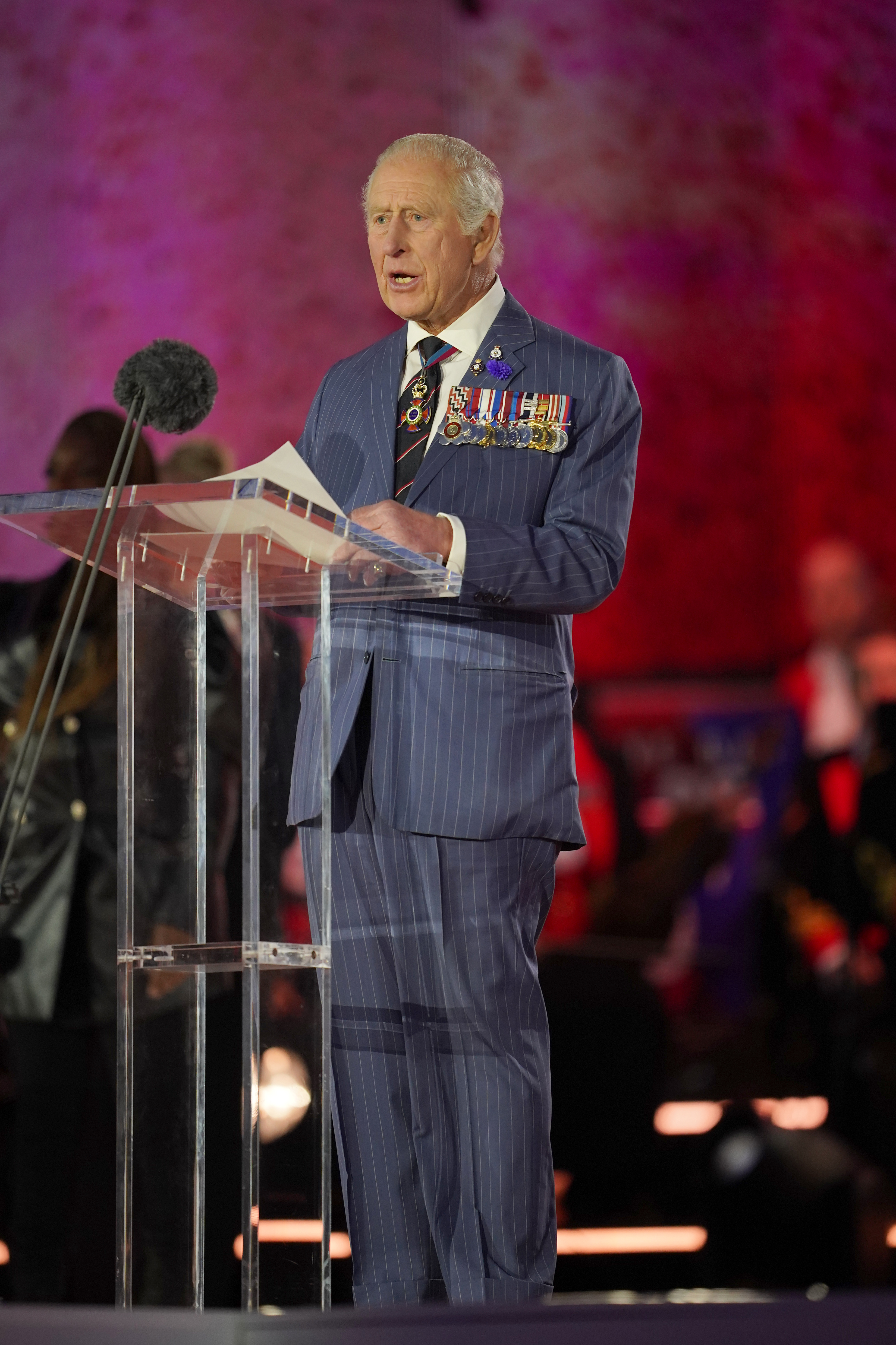 King Charles giving a speech on the 80th anniversary of VE Day
