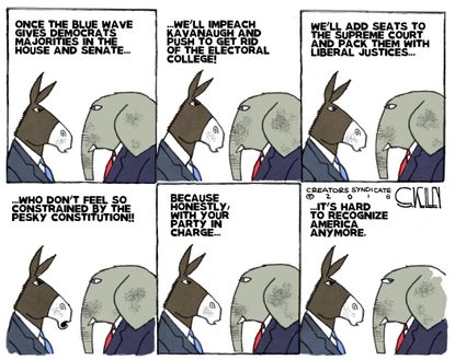 Political cartoon U.S. blue wave Democrats Republicans midterm elections