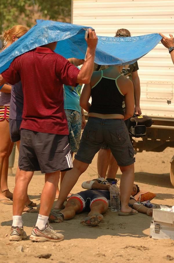 Race doctor Alexandra Reimann treats Josh Prete