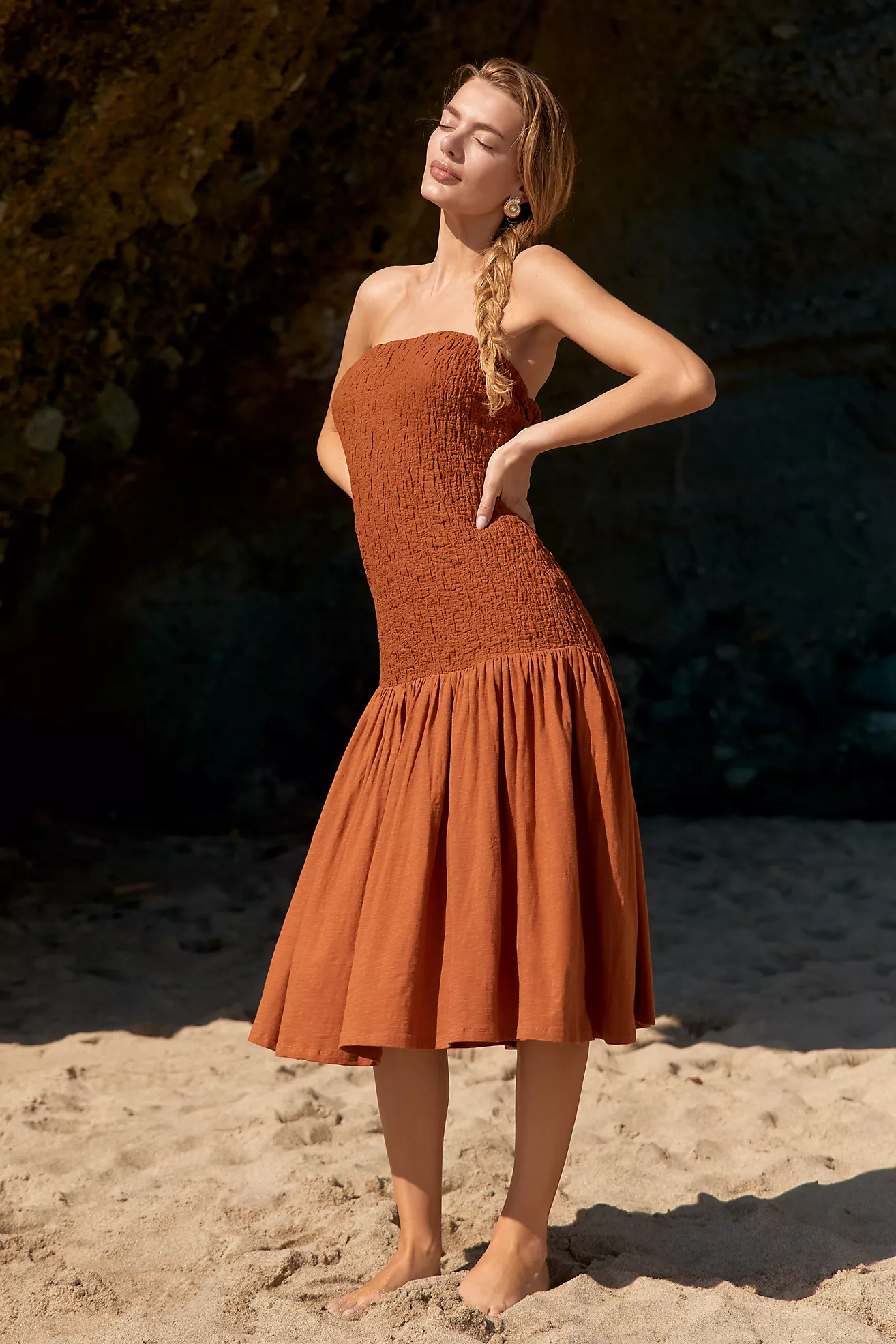 Celandine Strapless Popcorn Midi Dress