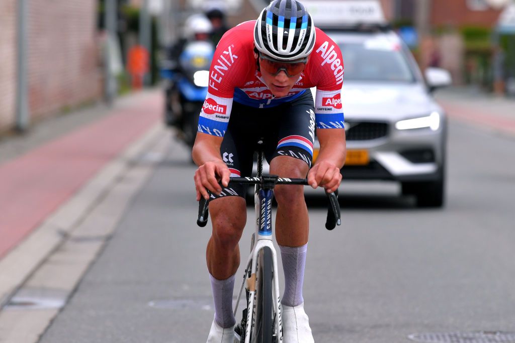 GERAARDSBERGEN BELGIUM OCTOBER 03 Mathieu Van Der Poel of The Netherlands and Team AlpecinFenix Breakaway during the 16th BinckBank Tour 2020 Stage 5 a 1836km stage from Ottignies Louvain la Neuve to Muur van Geraardsbergen 108m BinckBankTour BinckBankTour on October 03 2020 in Geraardsbergen Belgium Photo by Luc ClaessenGetty Images