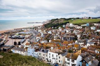 View of the Old Town of Hastings and the coast
