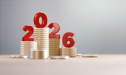 2026 red numbers on stacks of coins 