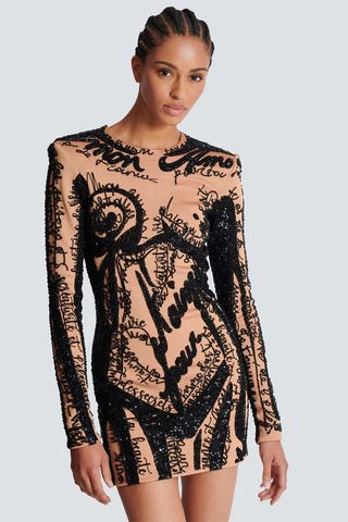 Balmain Short Embroidered Dress With Body Motif