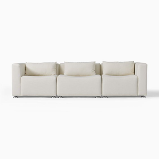 white three-seat sofa with curved seats
