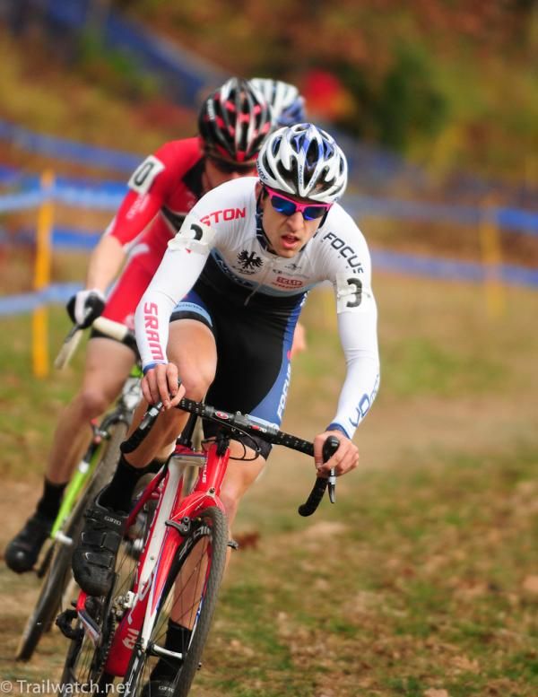 Jeremy Durrin (JAM Fund/NCC/Vittoria) leading Shawn Milne with less than a lap to go