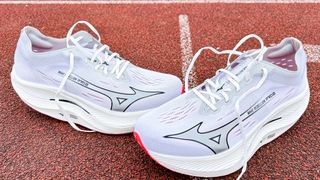 Mizuno Wave Rebellion Pro 2 carbon plate running shoes on a track
