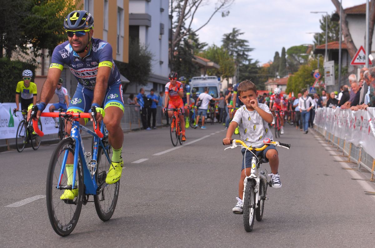 Danilo Napolitano (Wanty - Groupe Gobert) and his son ride to sign on