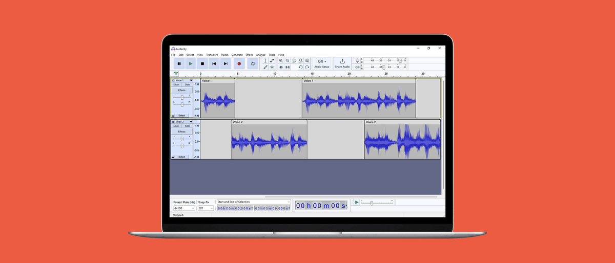 Screenshot of Audacity 3.2 with new UI