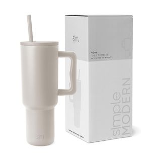 Gray/beige water bottle and packaging