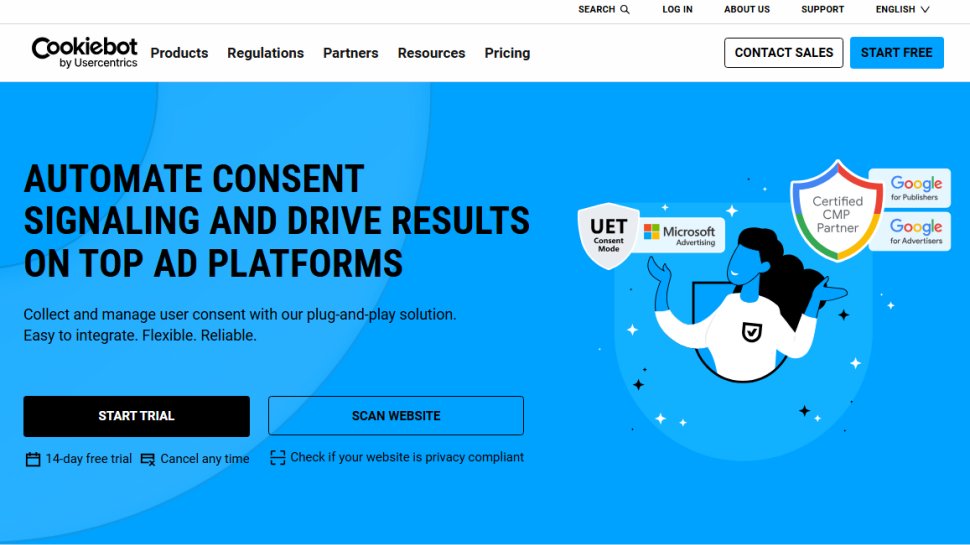 Website screenshot of Cookiebot (August, 2025)