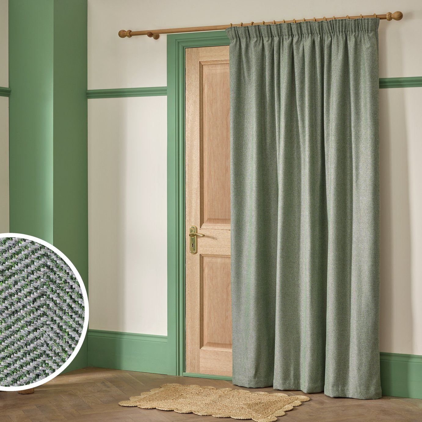 Habitat Thermal Herringbone Pencil Pleat Door Curtain - Green - 168x213cm