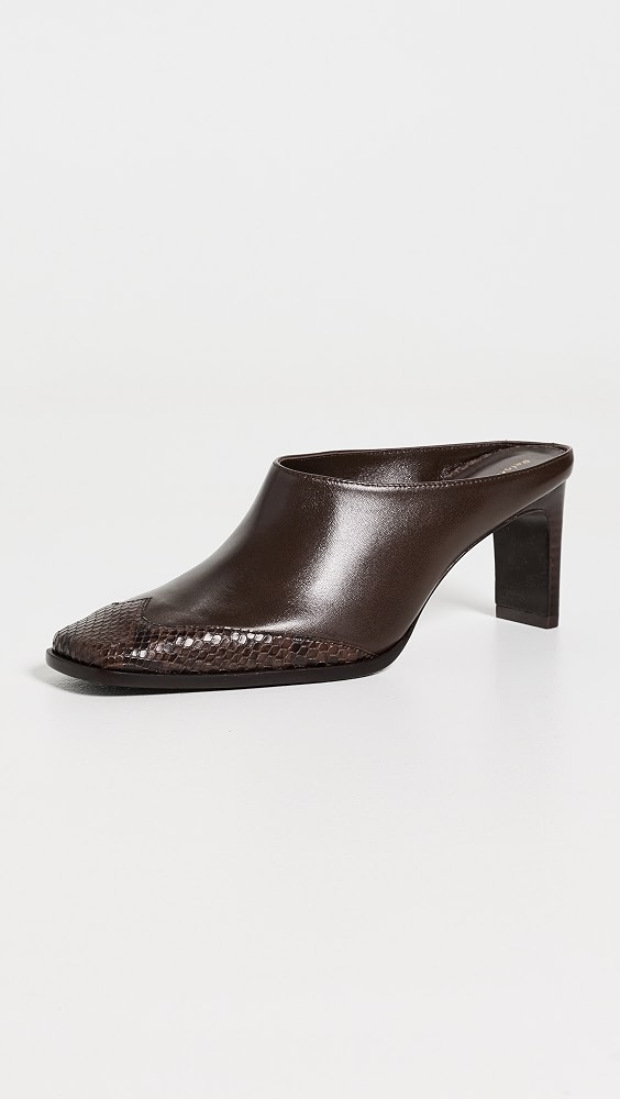 Claudette Heeled Mules - Espresso Leather Choc Snake