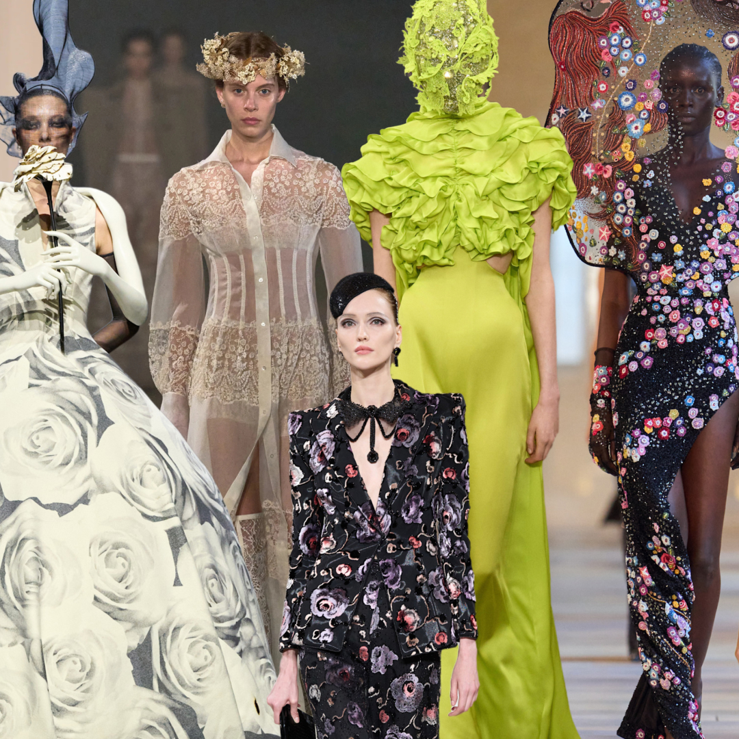 a collage of the fall 2025 couture nature garden-inspired trends