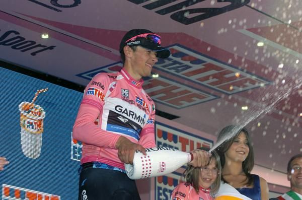 It's champagne time for Giro leader Ramunas Navardauskas (Garmin-Barracuda)