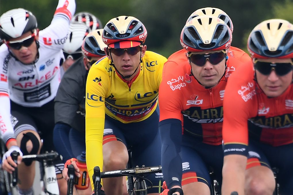 Dylan Teuns in the bunch during stage 3 at Dauphine