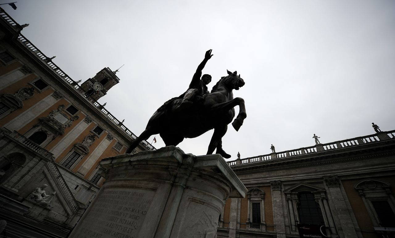 A statue of Roman empire Marcus Aurelius.